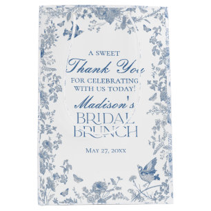Blaue Toile De Jouy Brunch Favors für die Braut Mittlere Geschenktüte