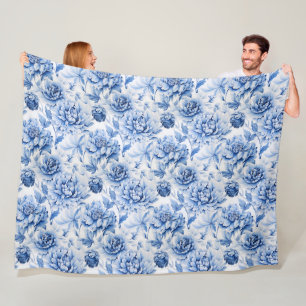 Blaue Toile de Jouy Fleecedecke
