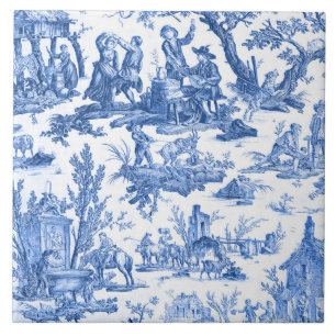Blaue Toile de Jouy Fliese