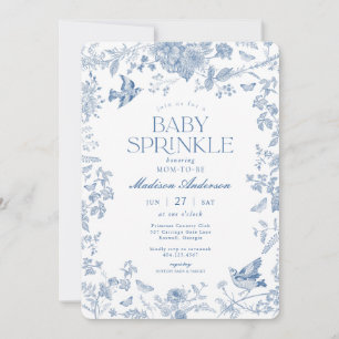 Blaue Toile De Jouy Französische Blumen Baby-Party Einladung