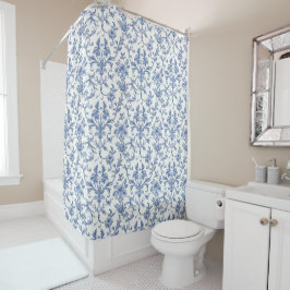 Blaue Toile de Jouy französische Landhaus-Blumenmu Duschvorhang