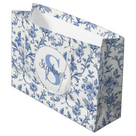Blaue Toile de Jouy französische ländliche Blumeng Große Geschenktüte