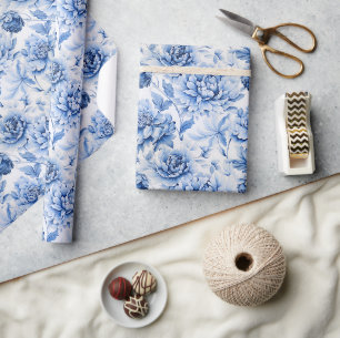 Blaue Toile de Jouy Geschenkpapier