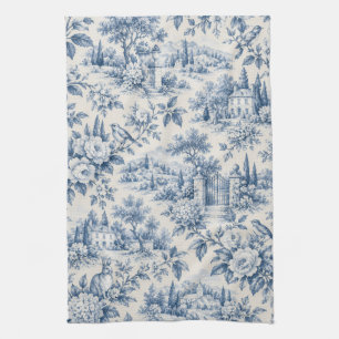 Blaue Toile de Jouy Landschaftsmuster Geschirrtuch