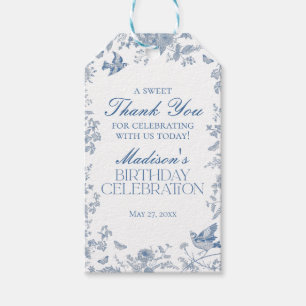 Blaue Toile De Jouy Partygeschenke zum Geburtstag Geschenkanhänger