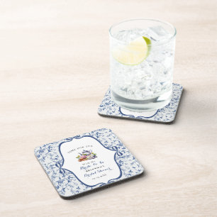 Blaue Toile de Jouy-Teeparty-Brautparty Getränkeuntersetzer