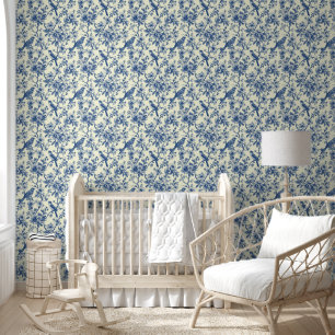 Blaue Toile De Jouy Vintage Elegant Tapete