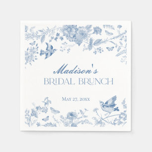Blaue Toile De Jouy Vintage Florale Hochzeitsbrunc Serviette