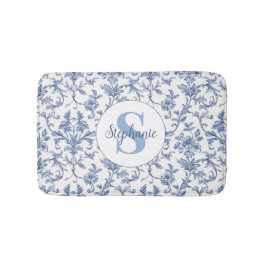 Blaue Toile Französisches Monogramm Name Blumenmus Badematte