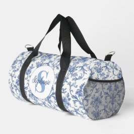 Blaue Toile Französisches Monogramm Name Florales Duffle Bag