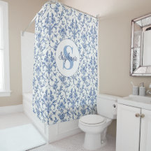 Blaue Toile Französisches Monogramm Name Florales 