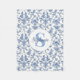 Blaue Toile Französisches Monogramm Name Florales Fleecedecke