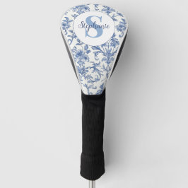 Blaue Toile Französisches Monogramm Name Florales Golf Headcover