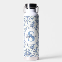 Blaue Toile Französisches Monogramm Name Florales 