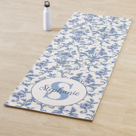 Blaue Toile Französisches Monogramm Name Florales Yogamatte
