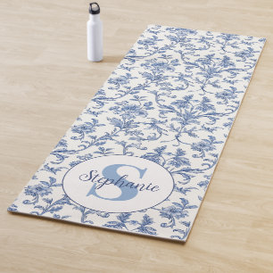 Blaue Toile Französisches Monogramm Name Florales  Yogamatte