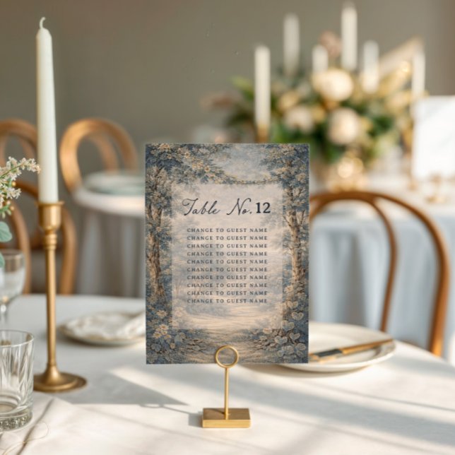 Blaue Toile-Hochzeitstisch-Sitzordnung (Von Creator hochgeladen)