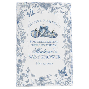 Blaue Toile-Kürbis-französische Baby-Shower-Gesche Mittlere Geschenktüte