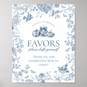 Blaue Toile-Kürbis-Französische-Herbst-Blumen-Gesc Poster
