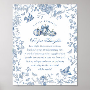 Blaue Toile-Kürbis-französische Herbst-Windel-Geda Poster