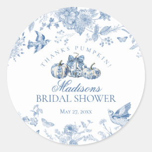 Blaue Toile-Kürbis-französische Hochzeitsdusche Fa Runder Aufkleber