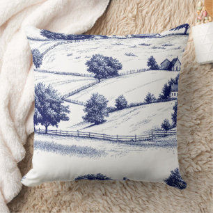 Blaue Toile-Landschaft französische Pastellszenen Kissen