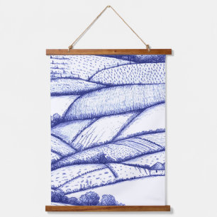 Blaue Toile-Landschaft Französische Pastoralsszene Wandteppich Mit Holzrahmen