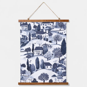 Blaue Toile-Landschaftsszene Wandteppich Mit Holzrahmen