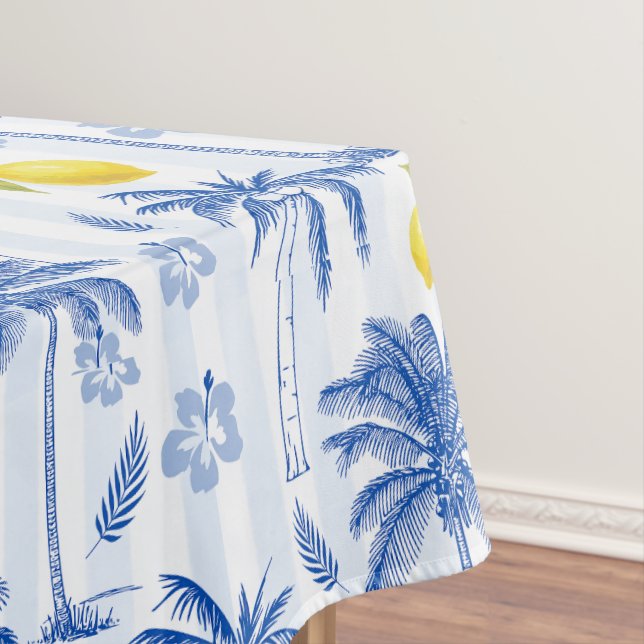 Blaue Toile-Palmen-Limonen-Muster Tischdecke (Beispiel)