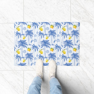 Blaue Toile-Palmen Zitronen Fußmatte