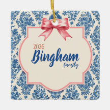 Blaue Toile Rosafarbener Bogen Familienfoto Weihna