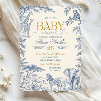 Blaue Toile Safari-Baby-Shower-Einladung Einladung