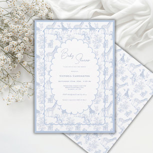 Blaue Toile Safari Vintage Babyparty Einladung