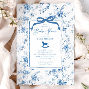 Blaue Toile Schaukelpferd-Baby-Party Einladung