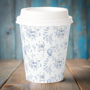 Blaue Toile-Teddybär-Baby-Party Pappbecher