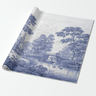 Blaue Toile Vintage-Französische Decoupage  Geschenkpapier