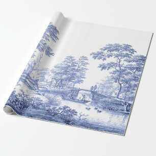 Blaue Toile Vintage-Französische Decoupage-Verpack Geschenkpapier