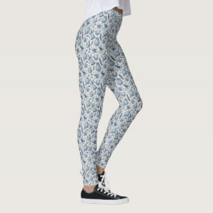 Blaue Toile-Weihnachtsdekorationen, Glocken & Schl Leggings