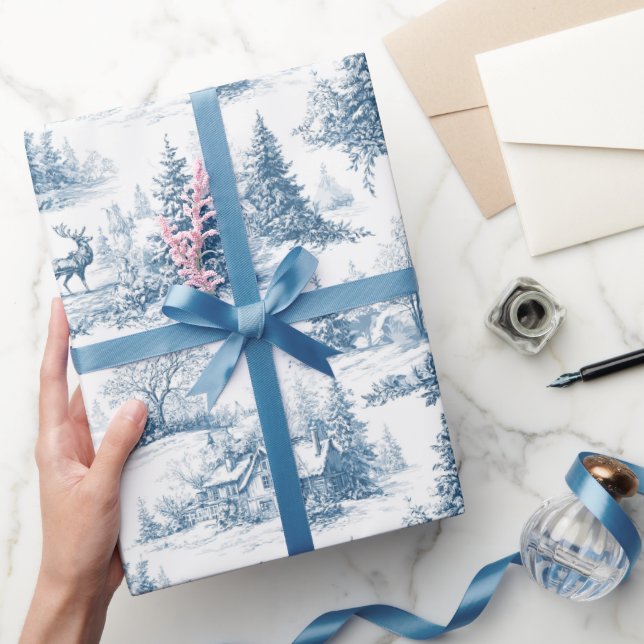 Blaue Toile-Weihnachtsmuster  Geschenkpapier (Schenken)