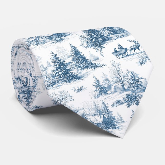 Blaue Toile-Weihnachtsmuster  Krawatte (Gerollt)