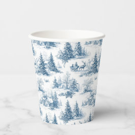 Blaue Toile-Weihnachtsmuster Pappbecher