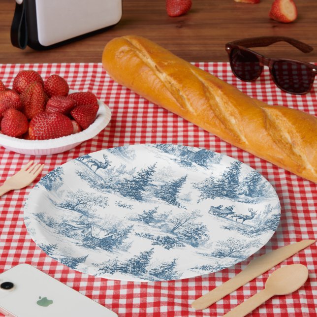 Blaue Toile-Weihnachtsmuster  Pappteller (Picknick)