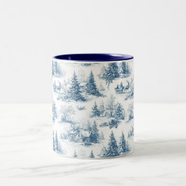 Blaue Toile-Weihnachtsmuster Zweifarbige Tasse