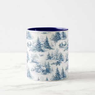 Blaue Toile-Weihnachtsmuster Zweifarbige Tasse