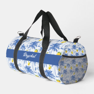 Blaue Toilette Palmen Zitronen Monogramm Name Duffle Bag