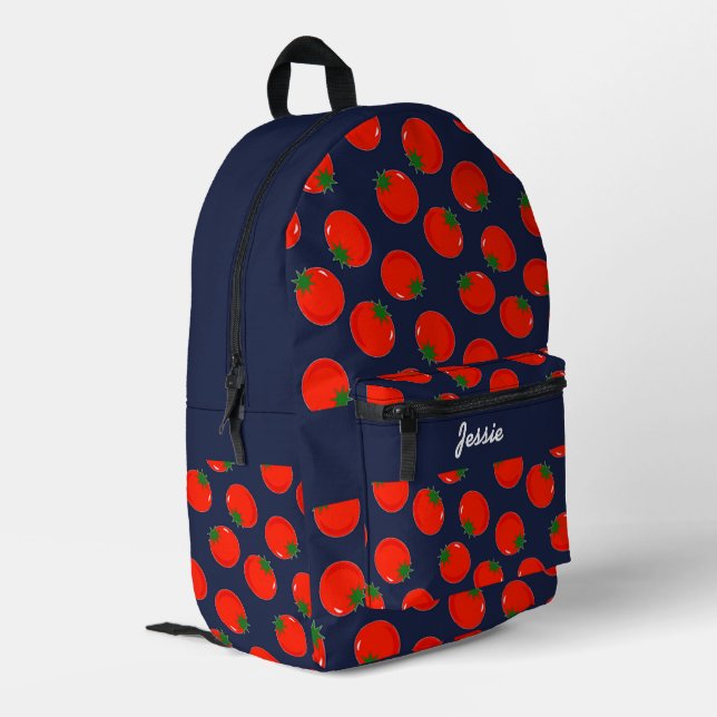 Blaue Tomaten Bedruckter Rucksack (Rückseitige Ecke links)