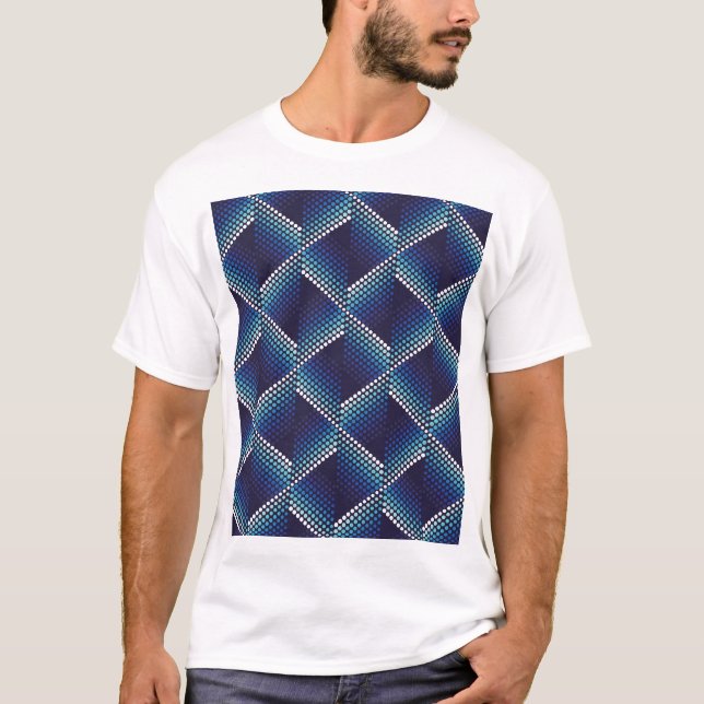 Blaue Töne Geometrisches Muster T-Shirt (Vorderseite)