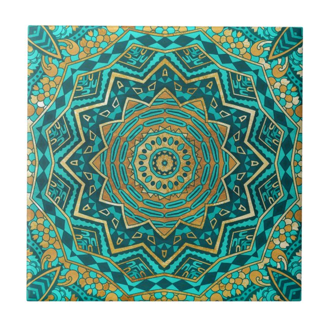 Blaue Topaz-Mandala Fliese (Vorderseite)