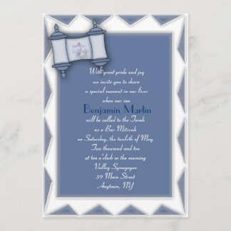 Blaue Torah Bar Mitzvah Einladung