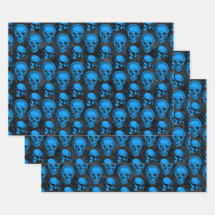 Blaue Totenköpfe und Sonnenblumen Serie Design 6   Geschenkpapier Set